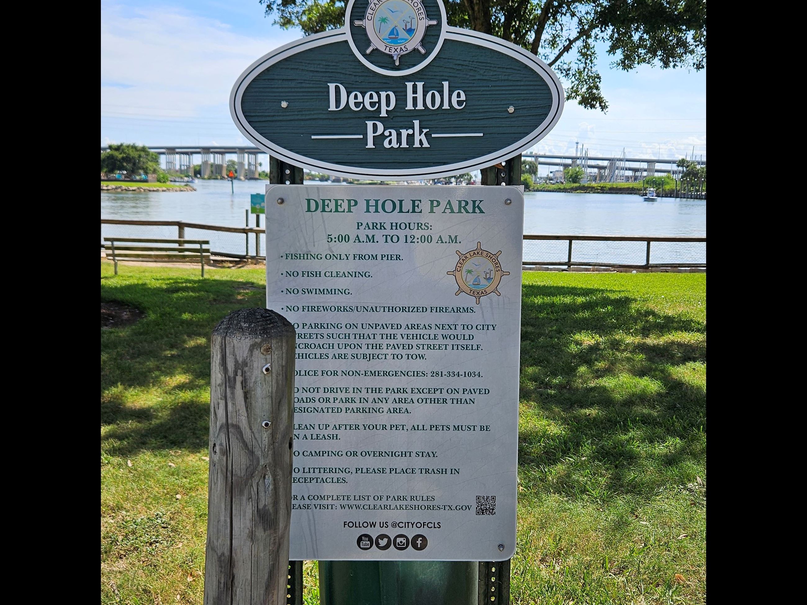 Deep Hole Park Sign with park use rules